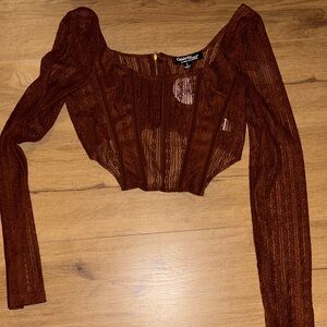 Brown Lace Cropped Corset Top